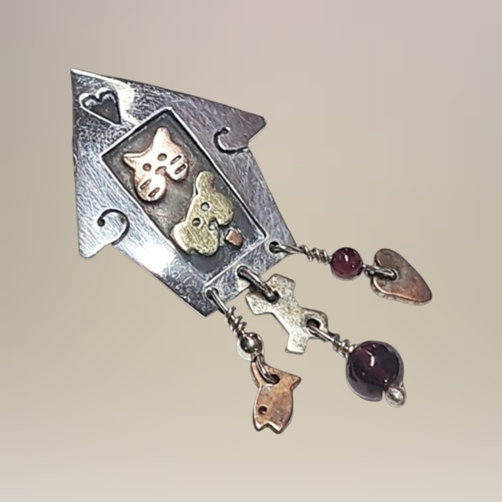 Far Fetched Sterling Silver Cat & Dog House Tie Tack Lapel Pin - Picture 3 of 4